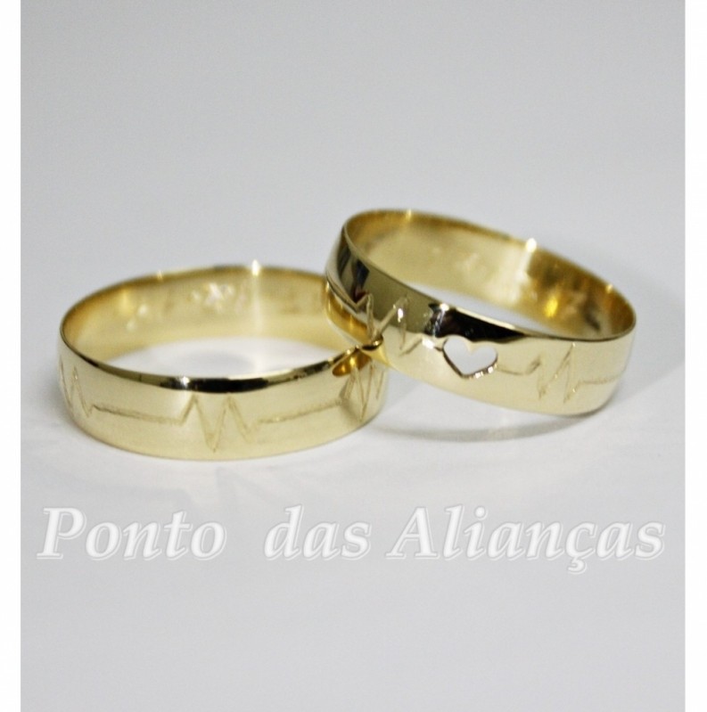 Pedido Aliança de Ouro com Coração Penha - Aliança de Ouro com Pedrinha